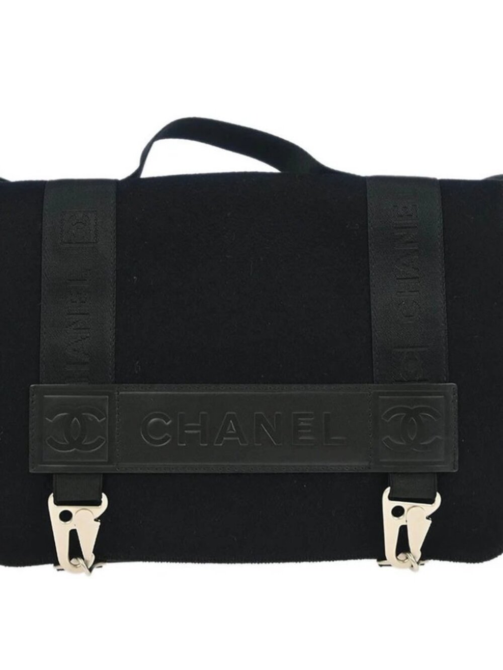 Chanel Black Felt Nylon Sport Line 2way Handbag